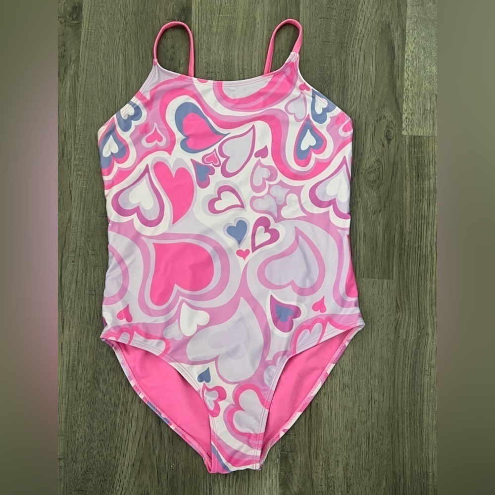 Breaking Wave's Girls Hot Pink Heart Bathing Suit, Size 16